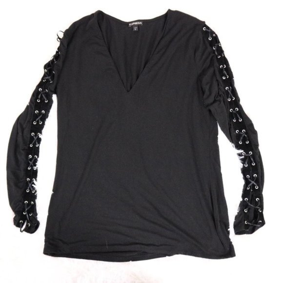 2/$20 Express long sleeve lace up v-neck shirt b6 - Picture 1 of 6